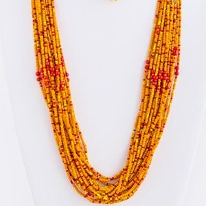 orange red seed beads long gold chain necklace new